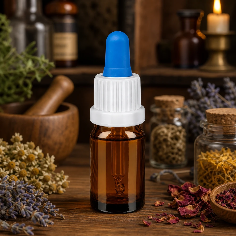 5 ml pipetteflaske hvid/blå OV BrownLine UT18/5 Højkvalitets pipetteflaske 5 ml lavet af UV-beskyttende ravfarvet glas med ergonomisk dråbehætte