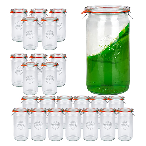 Sæt med 24 Weck-krukker 340 ml cylinderkrukker med 24 glaslåg Sæt med 24 Weck-krukker 340 ml cylinderkrukker med 24 glaslåg