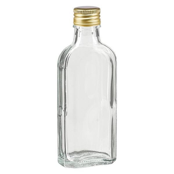 100 ml Meplat klar med aluminiumshætte guld PP22 100 ml Meplat klar med aluminiumshætte guld PP22