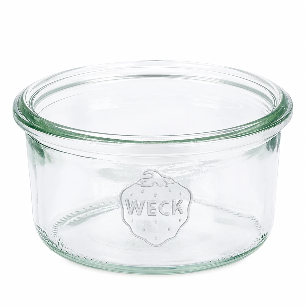 165 ml WECK RR80-glas med skrå kant WECK 165 ml RR80 murerbalje i klart glas med præget logo til konservering og opbevaring