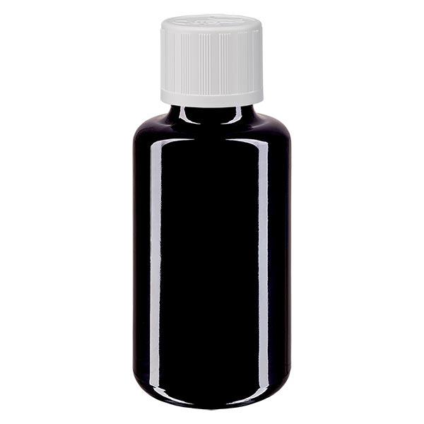 Apoteksflaske viol. 30ml skruelåg hvid KiSi St