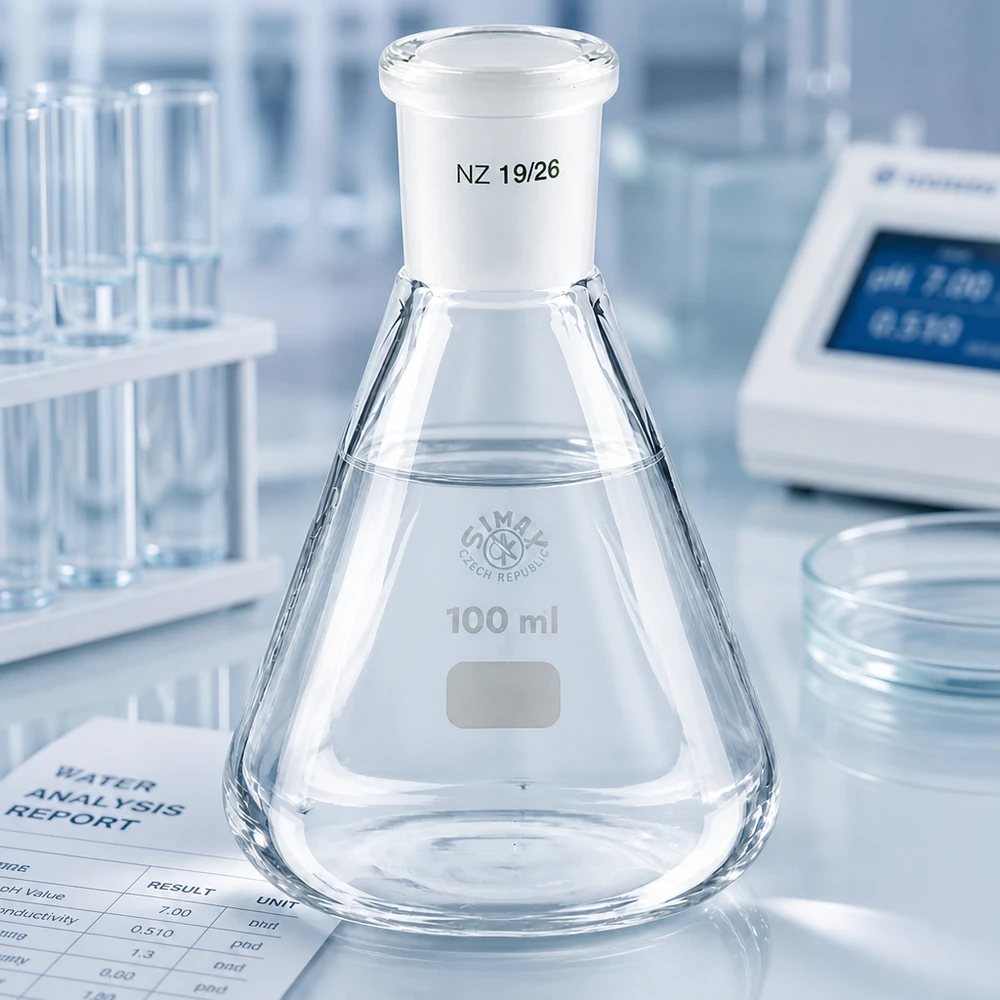 Erlenmeyer-kolbe 100 ml med standard slebet led (19/26) Erlenmeyer-kolbe 100 ml med standard slebet led (19/26)