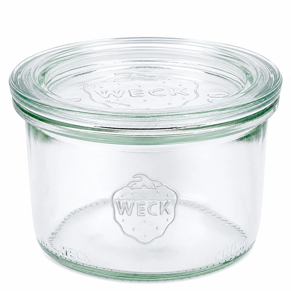 200 ml Briller med glaslåg WECK RR80 WECK 200 ml murerbalje med glaslåg RR80 Transparent murerbalje til konservering og opbevaring