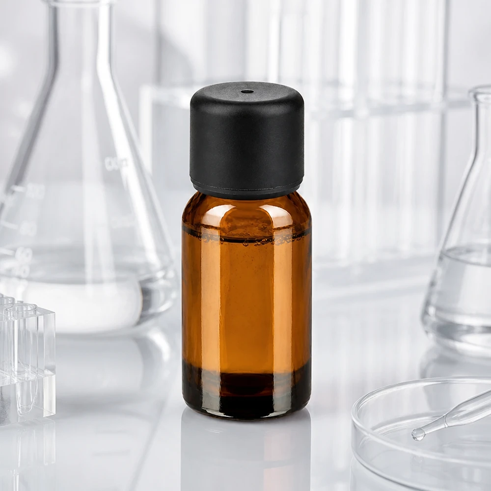 10 ml flaske 6 mm SV sort STD BrownLine UT18/10 Kompakt 10 ml ravfarvet glasflaske med 6 mm åbning til præcis dosering af aktive ingredienser