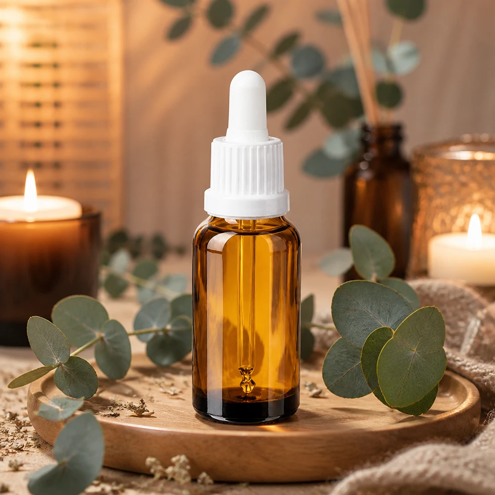 20 ml pipetteflaske hvid OV BrownLine UT18/20 20 ml ravfarvet glasflaske med hvid pipette - ideel størrelse til aromaterapi og kosmetiske produkter