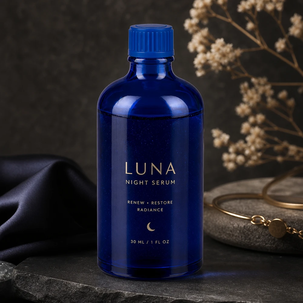 100 ml flaske 11 mm SV blå STD BlueLine UT18/100 Letvægts kosmetikflaske på 100 ml i UV-beskyttende blåt glas til serum og olier