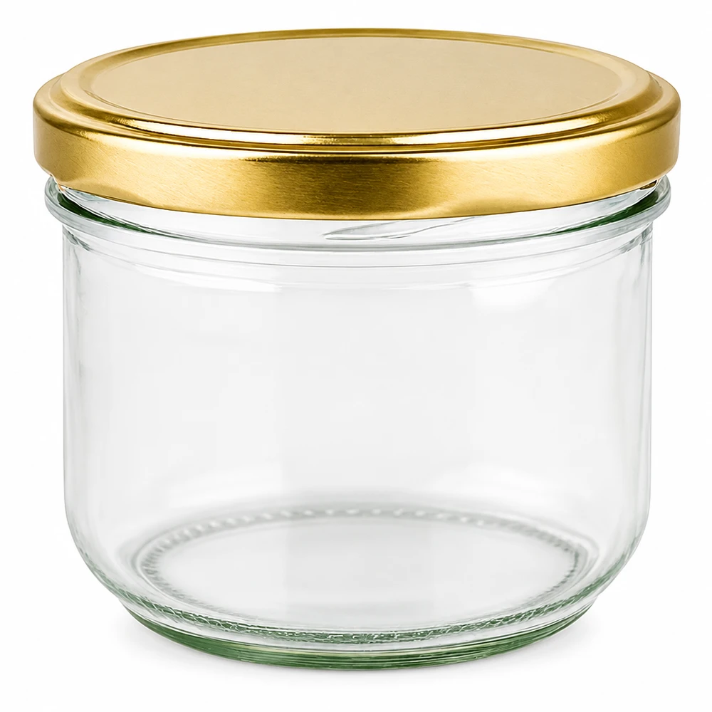 260 ml Briller med BasicSeal-låg guld UNiTWIST 260 ml tomme glas med guld BasicSeal-låg UNiTWIST-system til marmelade og konserves