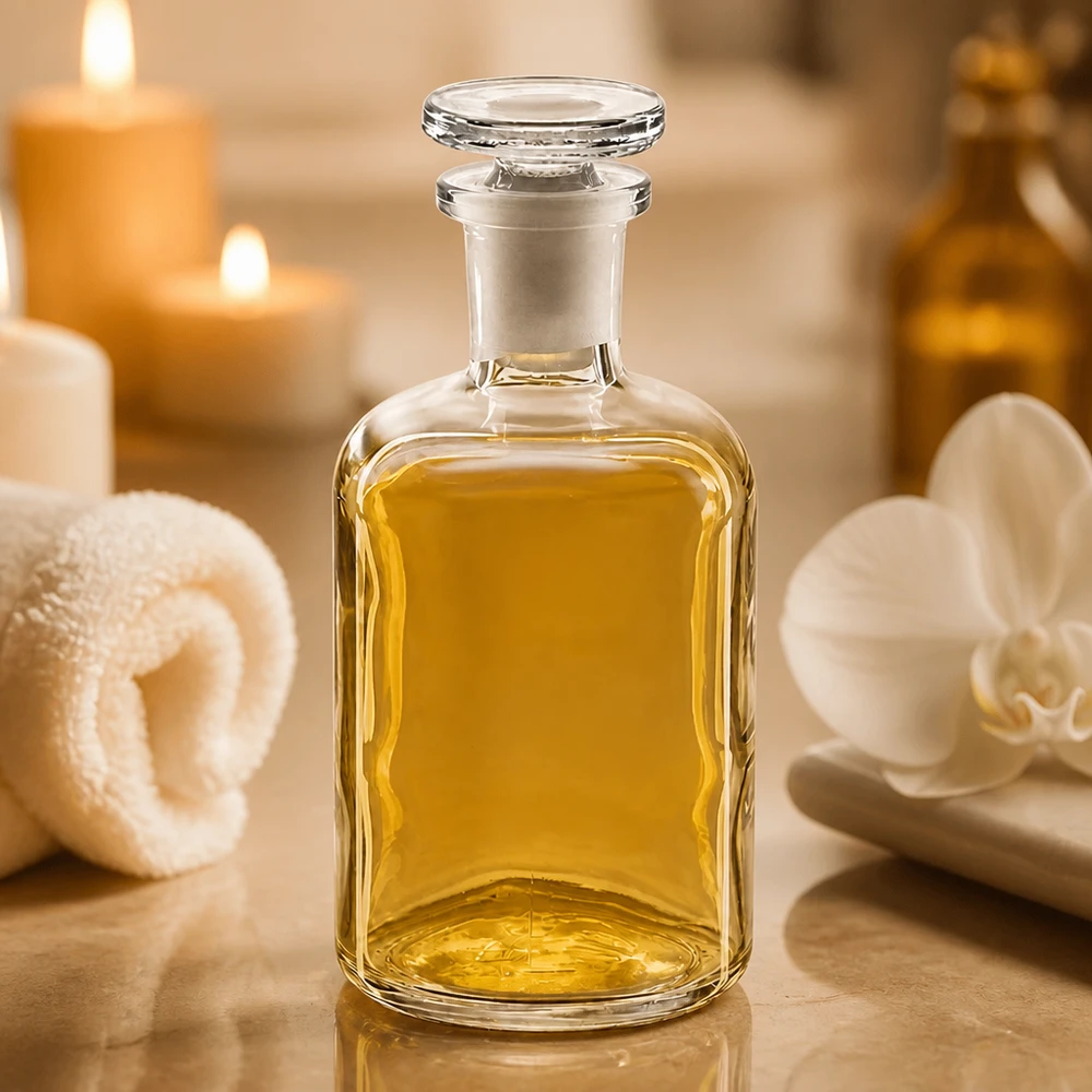 Rund skulderflaske 100 ml klar glasprop med smal hals Glasflaske 100 ml, firkantet form, smal hals, glasprop til æteriske olier, spa