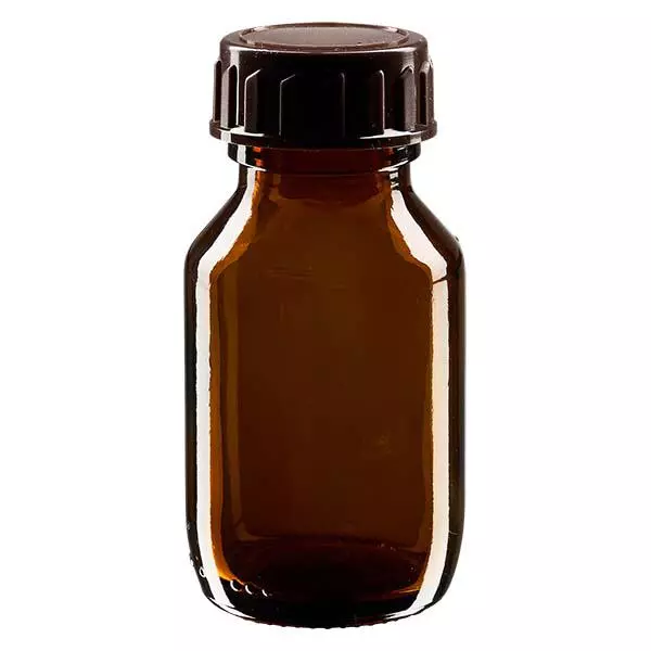 50 ml medicinflaske brun, med låg af brun ApoGlas. Farmaceutisk kvalitet fra EU-produktion. 28 mm (PP28) gevind. (sirup, let glasflaske) 50 ml medicinflaske brun, med låg af brun ApoGlas. Farmaceutisk kvalitet fra EU-produktion. 28 mm (PP28) gevind. (sirup, let glasflaske)