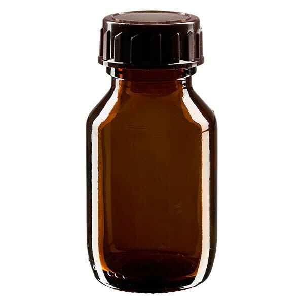 50 ml medicinflaske brun, med låg af brun ApoGlas. Farmaceutisk kvalitet fra EU-produktion. 28 mm (PP28) gevind. (sirup, let glasflaske) 50 ml medicinflaske brun, med låg af brun ApoGlas. Farmaceutisk kvalitet fra EU-produktion. 28 mm (PP28) gevind. (sirup, let glasflaske)