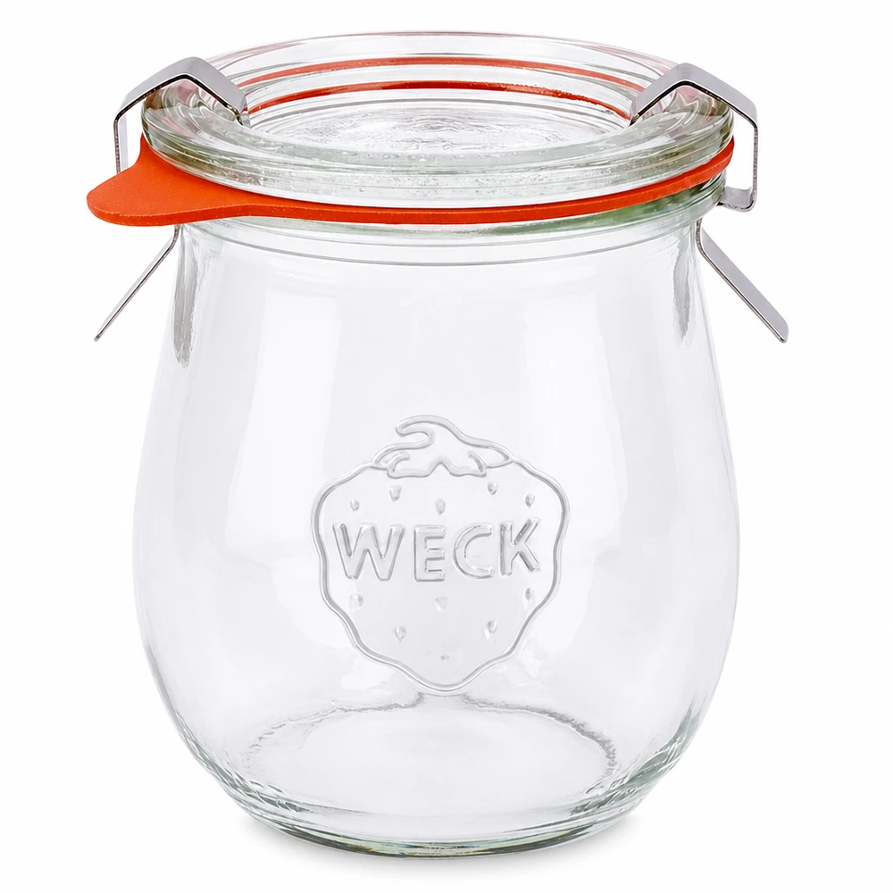 WECK tulipankrukke 220 ml RR60 konserveringskrukke med glaslåg gummiring og klemmer komplet sæt