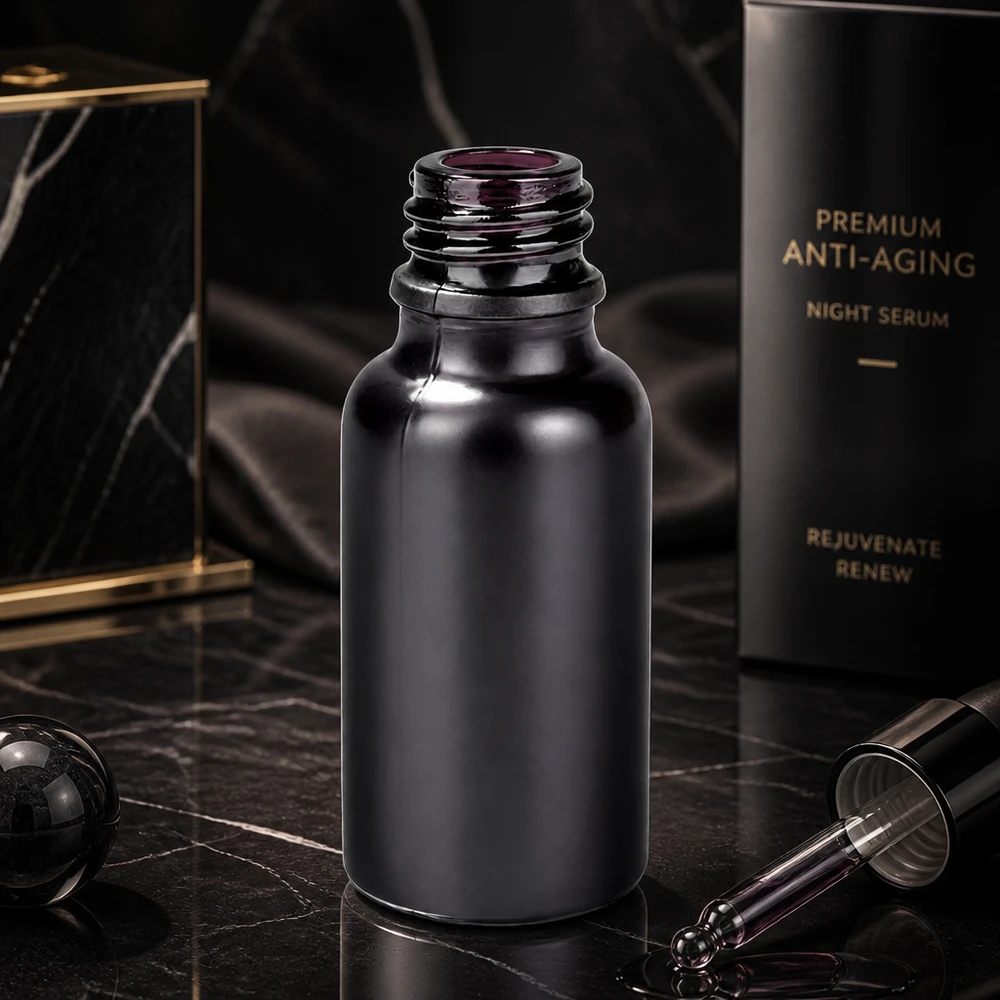 20 ml apoteksflaske BlackLine UT18/20 UNiTWIST 20 ml BlackLine apotekerflaske UT18/20 med elegant sort glasdesign til førsteklasses kosmetik