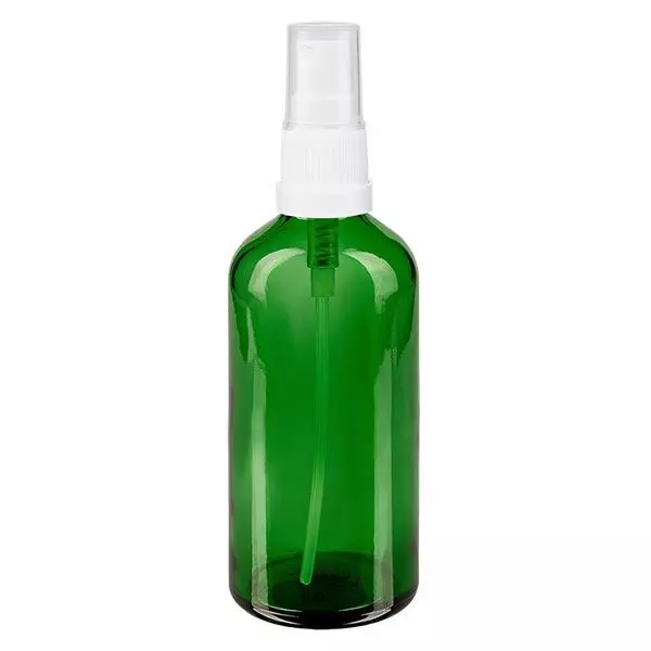 Apotekerflaske grøn 100 ml spraytop hvid