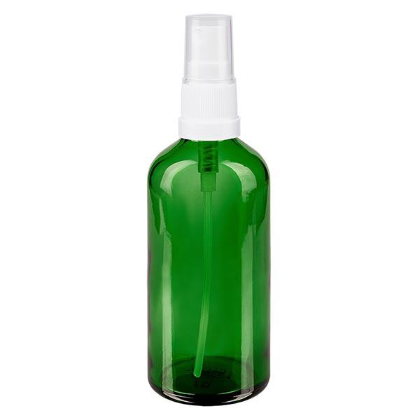 Apotekerflaske grøn 100 ml spraytop hvid Apotekerflaske grøn 100 ml spraytop hvid