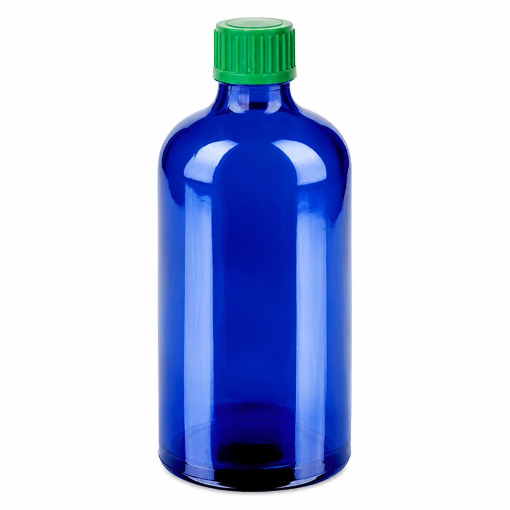100 ml dråbeflaske 0,8 mm grøn STD BlueLine UT18/100 Blå dråbeflaske 100 ml med grøn hætte og 0,8 mm dråbeindsats til præcis dosering