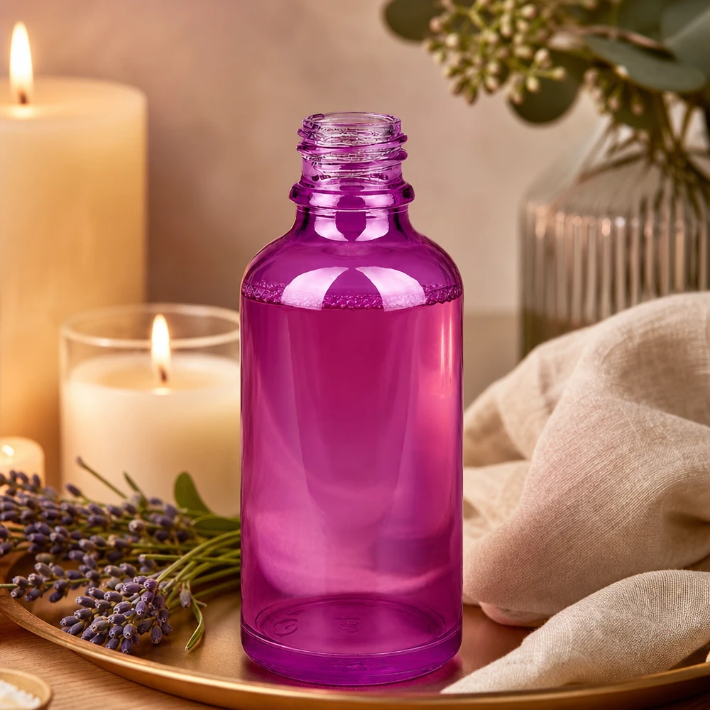 50 ml apoteksflaske PurpleLine UT18/50 UNiTWIST Kompakt 50 ml PurpleLine-apoteksflaske UT18/50 UNiTWIST i lys violet farve til præcis påfyldning