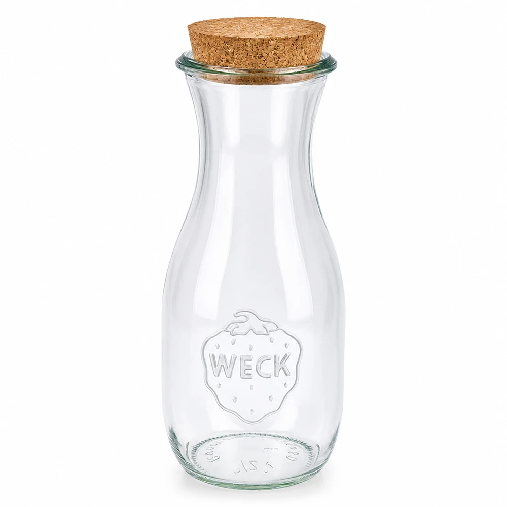 530 ml juiceflaske WECK RR60 med kork natur WECK juiceflaske 530 ml lavet af glas med naturlig kork RR60-lukning gennemsigtig tom konserveringskrukke opbevaringskrukke