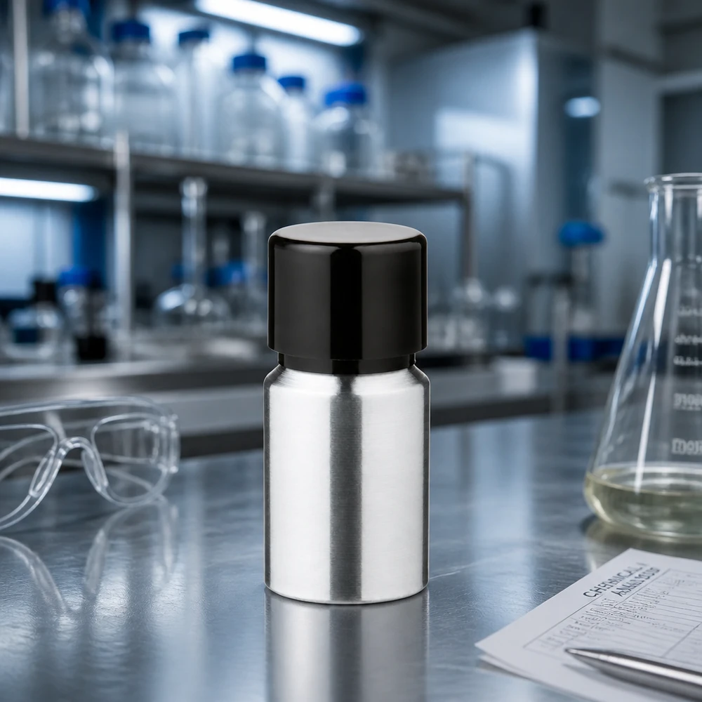 10 ml flaske i poleret aluminium med skruelåg Kompakt 10 ml aluminiumsflaske med elegant design, perfekt til laboratorier og farmaceutiske anvendelser
