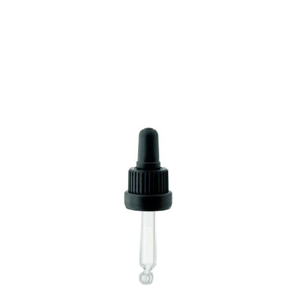 Pipettehætte sort DIN18, 44 mm pipettelængde med tamper-evident ring. Alkoholtæt. Til ApoGlas® 5ml Braun(++) & 5ml Mironglas(+++) med 18mm gevind.