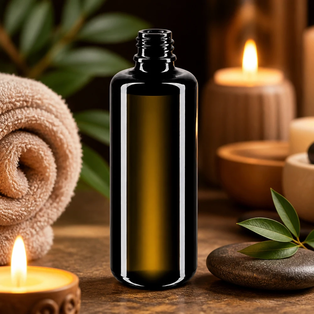 Flaske i violet glas 50 ml DIN 18 (Mironglas) Orion 50 ml dråbeflaske fremstillet af originalt violet Miron-glas til aromaterapi og naturmedicin