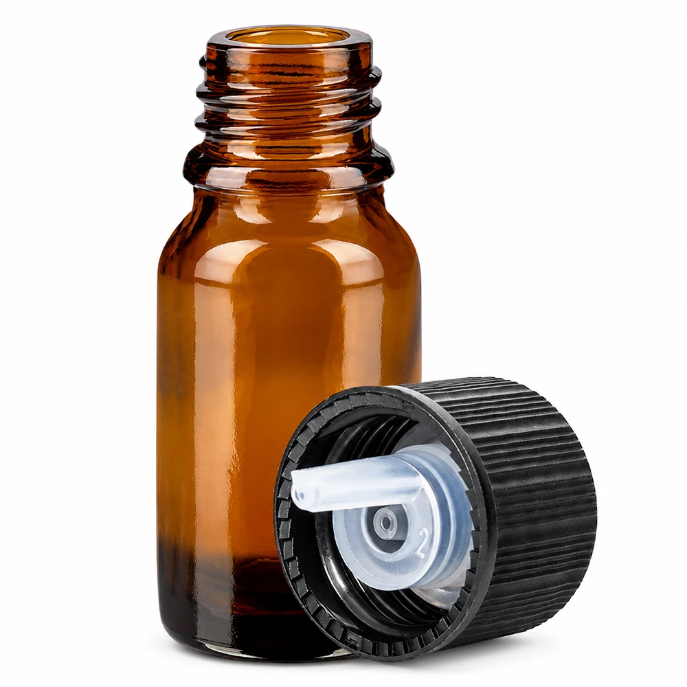 10 ml dråbeflaske 1 mm sort STD BrownLine UT18/10 Brun glasflaske 10 ml med sort dråbehætte til præcis dosering af væsker