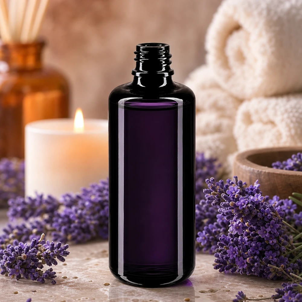 Flaske i violet glas 100 ml DIN 18 (Mironglas) 100 ml Miron violet glasdråbeflaske Orion i dyb violet til beskyttelse af lysfølsomme stoffer