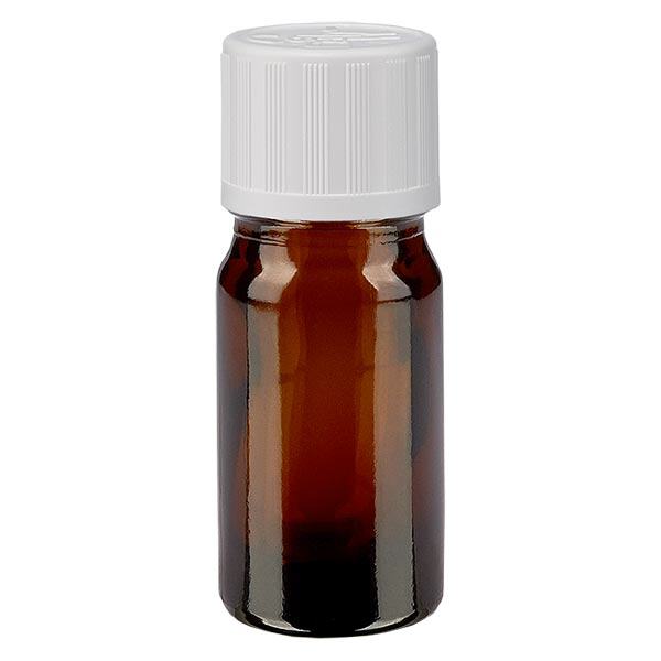 Apoteksflaske brun 5ml skruelåg hvid KiSi St Apoteksflaske brun 5ml skruelåg hvid KiSi St