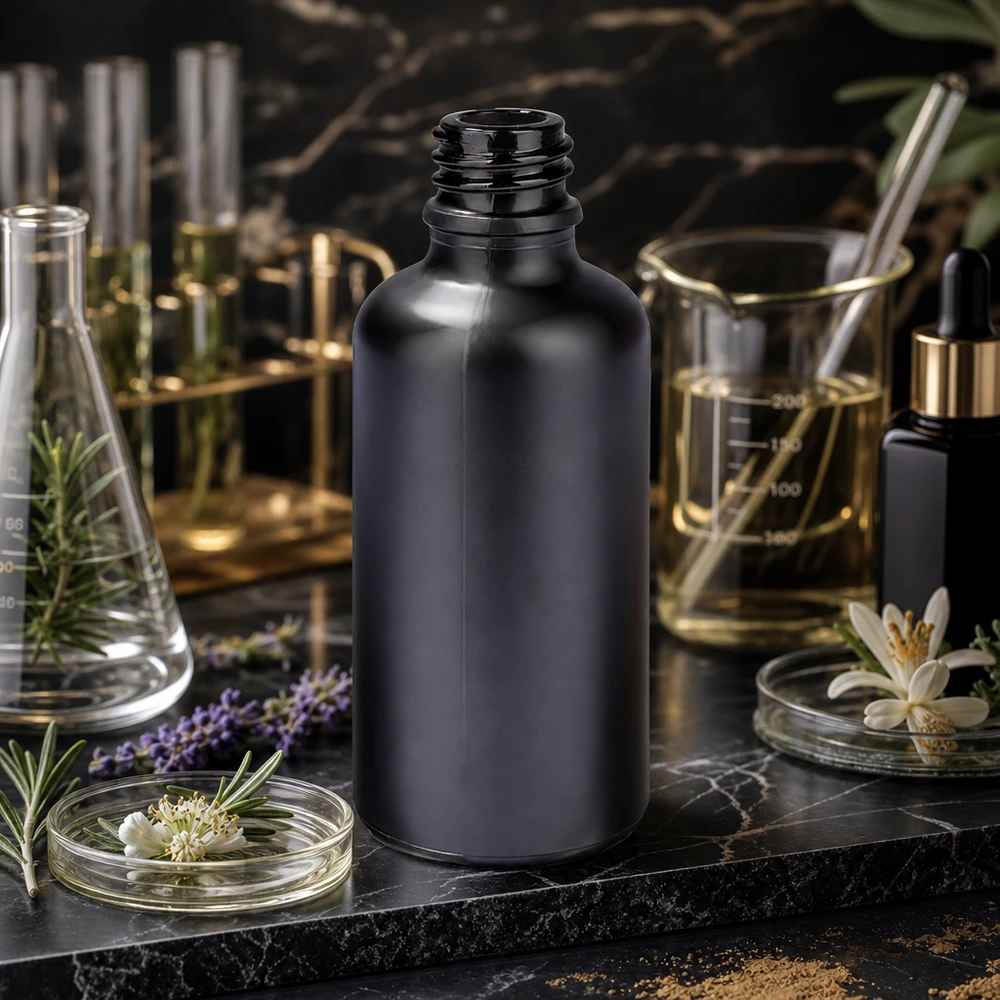 50 ml apoteksflaske BlackLine UT18/50 UNiTWIST Stilfuld 50 ml apotekerflaske BlackLine UT18/50 UNiTWIST med mat overflade til aromaterapi