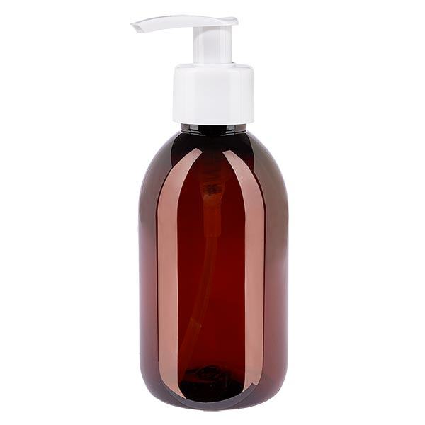 PET-flaske 250 ml med dispenserpumpe hvid PET-flaske 250 ml med dispenserpumpe hvid