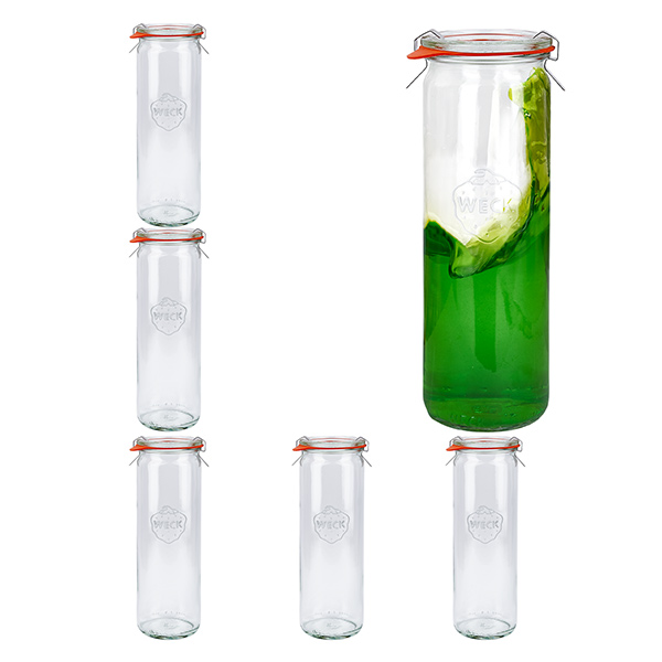 Sæt med 6 Weck-krukker cylinderglas 600 ml, 1/2 liters Briller