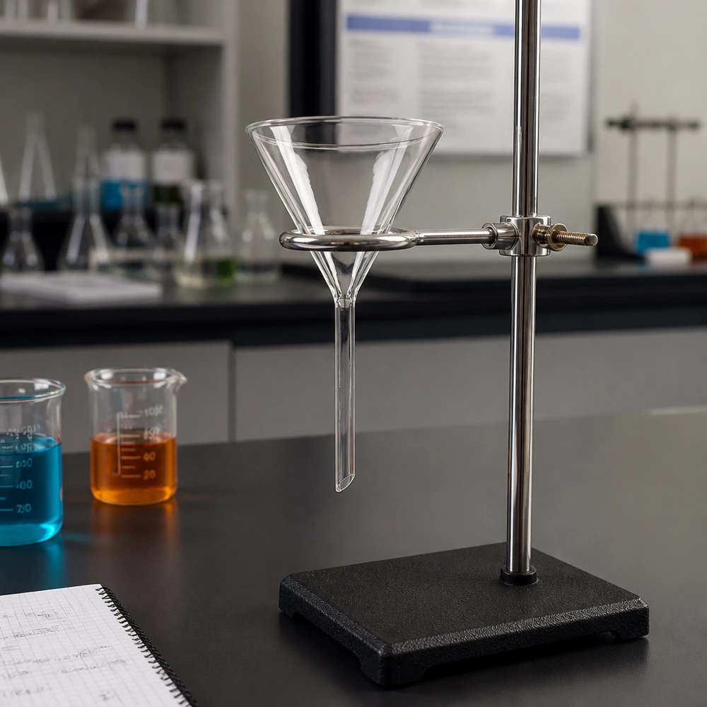 Tragt Ø 80 mm sodakalk, vinkel 60°, kort model Præcis laboratorietragt med en diameter på 80 mm, fremstillet af kemikaliebestandigt sodakalkglas, der sikrer sikker anvendelse
