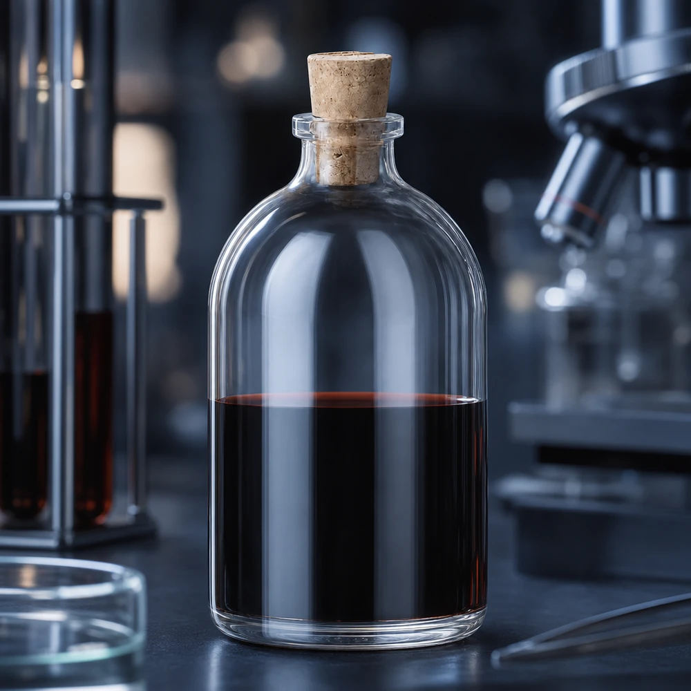 Flaske i klart glas 100 ml med kork 11/14 mm Kleine Vorratsflasche 100ml Klarglas Korkverschluss 11/14mm mit tiefrotem Flüssigkeitsinhalt