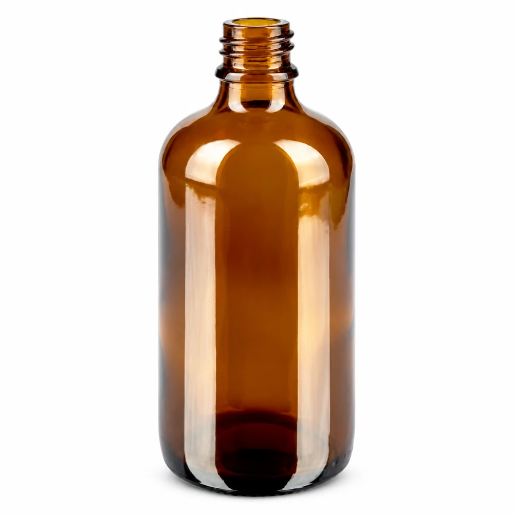 100 ml dråbeflaske 0,9 mm hvid STD BrownLine UT18/100 100 ml apoteksflaske af ravfarvet glas med 0,9 mm dråbeåbning til præcis måling