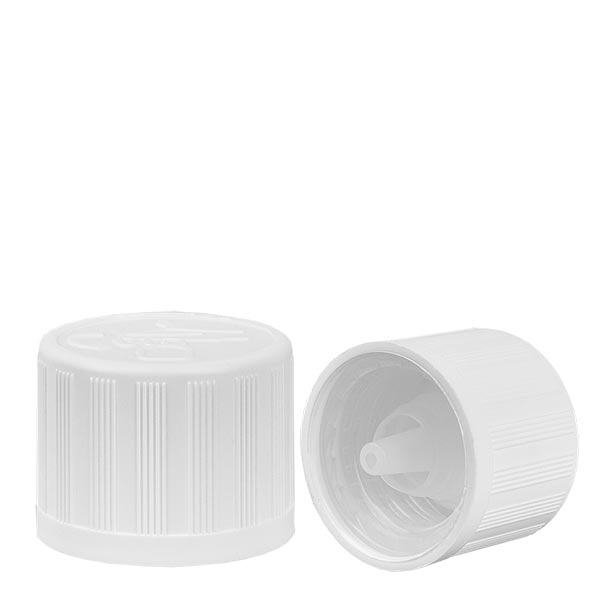 Dropper cap 1,2 mm hvid (DIN18, UT18) Børnesikret standard. Dråbelåg med kant. Til ApoGlas®, UNiTWIST® & Miron® Apofl. 5-100 ml med 18 mm gevind. Dropper cap 1,2 mm hvid (DIN18, UT18) Børnesikret standard. Dråbelåg med kant. Til ApoGlas®, UNiTWIST® & Miron® Apofl. 5-100 ml med 18 mm gevind.