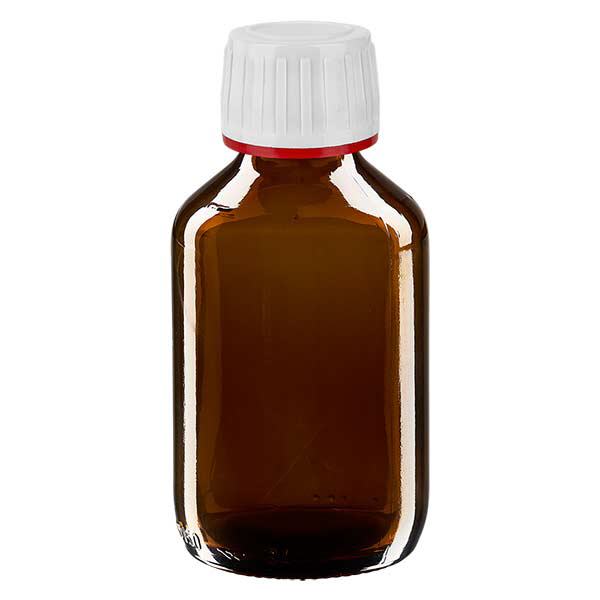 150 ml medicinflaske brun, hætte hvid med manipulationssikker ring rød ApoGlas. Farmaceutisk kvalitet fra EU-produktion. 28 mm (PP28) gevind. (sirup, let glasflaske) 150 ml medicinflaske brun, hætte hvid med manipulationssikker ring rød ApoGlas. Farmaceutisk kvalitet fra EU-produktion. 28 mm (PP28) gevind. (sirup, let glasflaske)