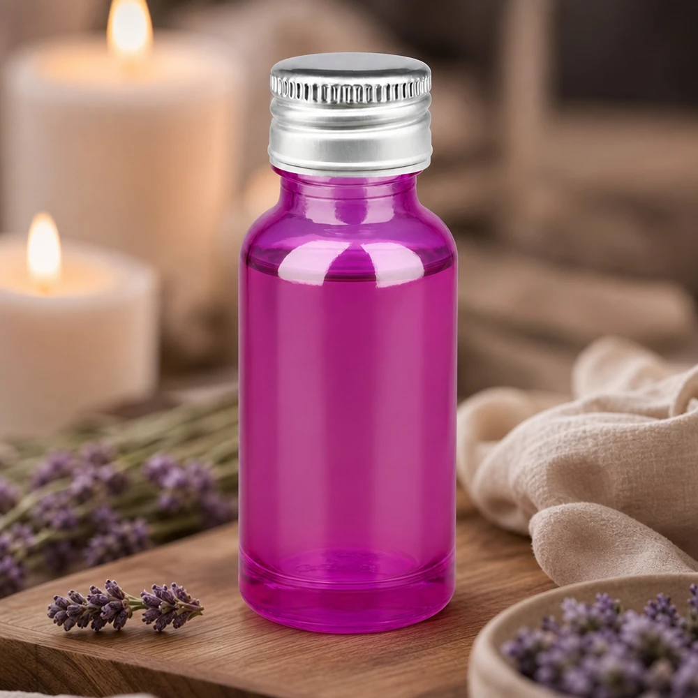 20 ml flaske 11 mm skruelåg aluminium-sølv standard PurpleLine.UT18/20 20 ml glasflaske af høj kvalitet i lilla med UV-beskyttelse og sølvfarvet aluminiumslåg