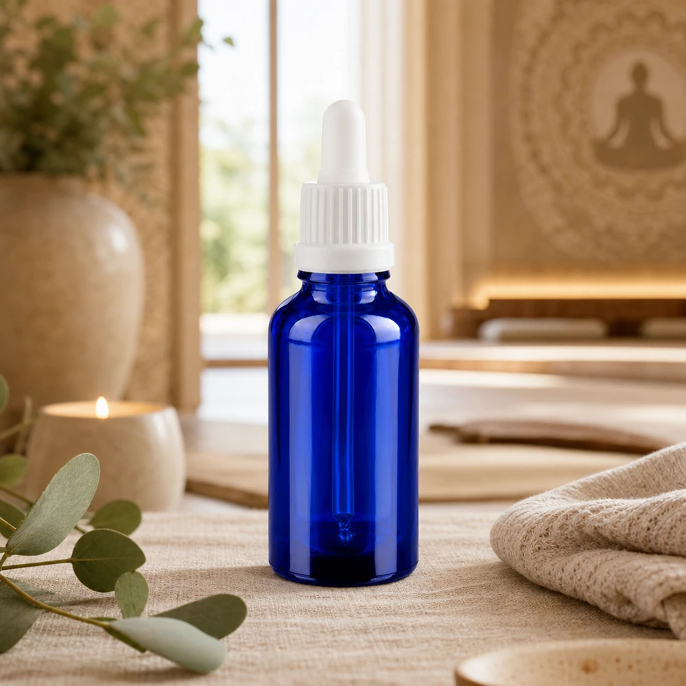 30 ml pipetteflaske af højkvalitetsglas BlueLine UT18 DIN18-gevind til kosmetik og naturmedicin