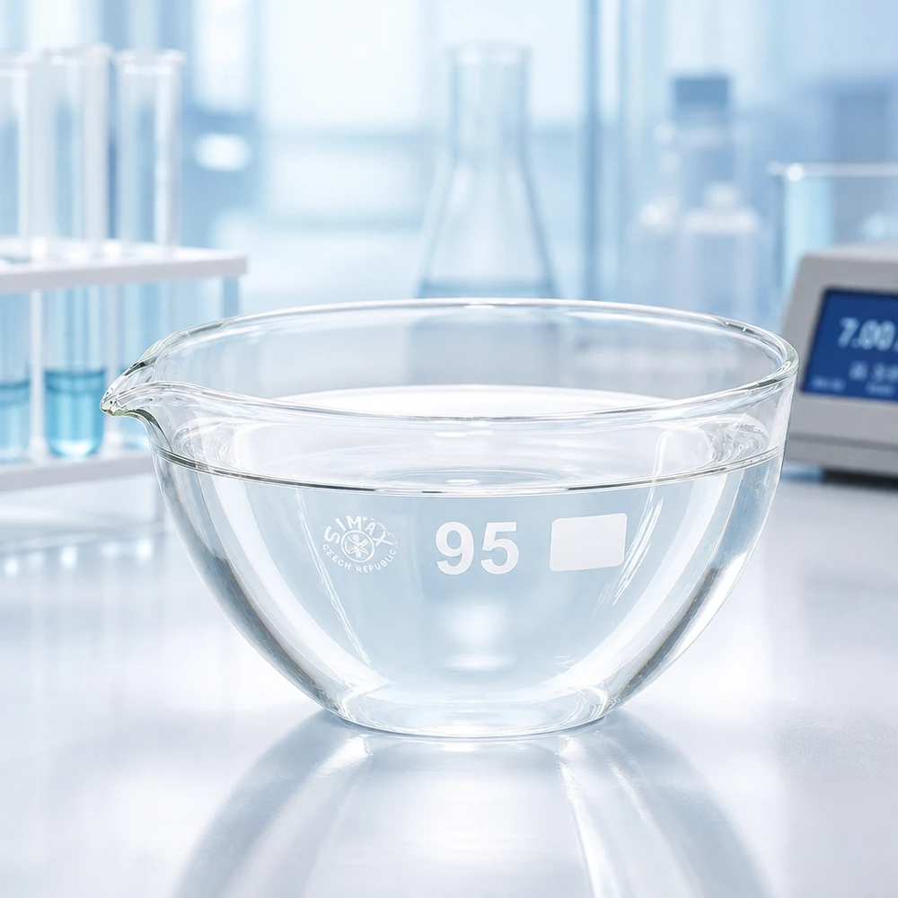 Fordampningsbakke 170 ml med borosilikat-tud Transparent 170 ml borosilikatinddampningsskål med tud til analytisk kemi
