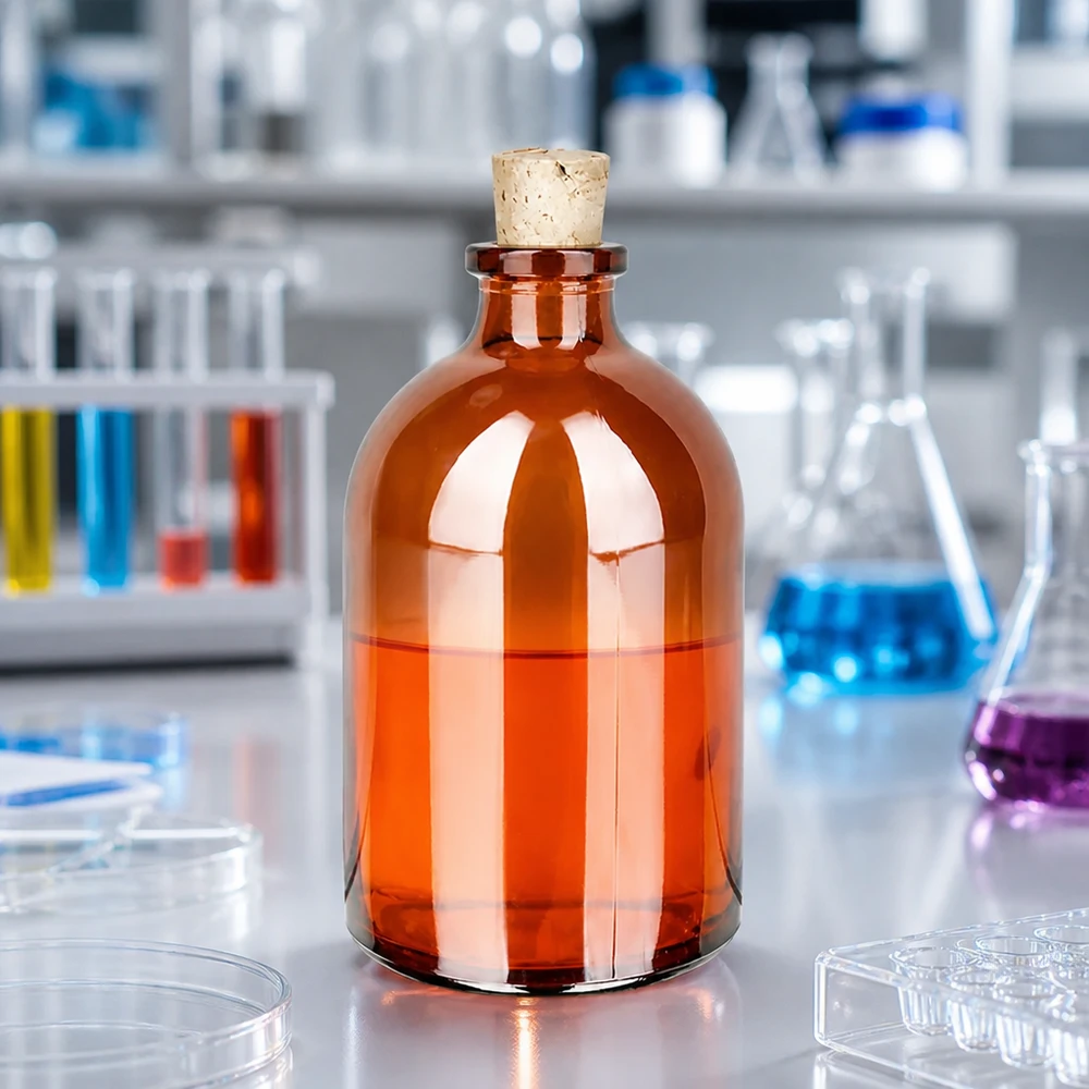 Flaske ravfarvet glas 100ml med kork 11/14mm Klassische Apothekerflasche aus Braunglas 100ml mit herausnehmbarem Naturkorken 11/14mm