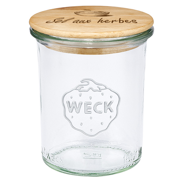 Træbeklædning "Sel aux herbes" med WECK-glas renversé Træbeklædning "Sel aux herbes" med WECK-glas renversé