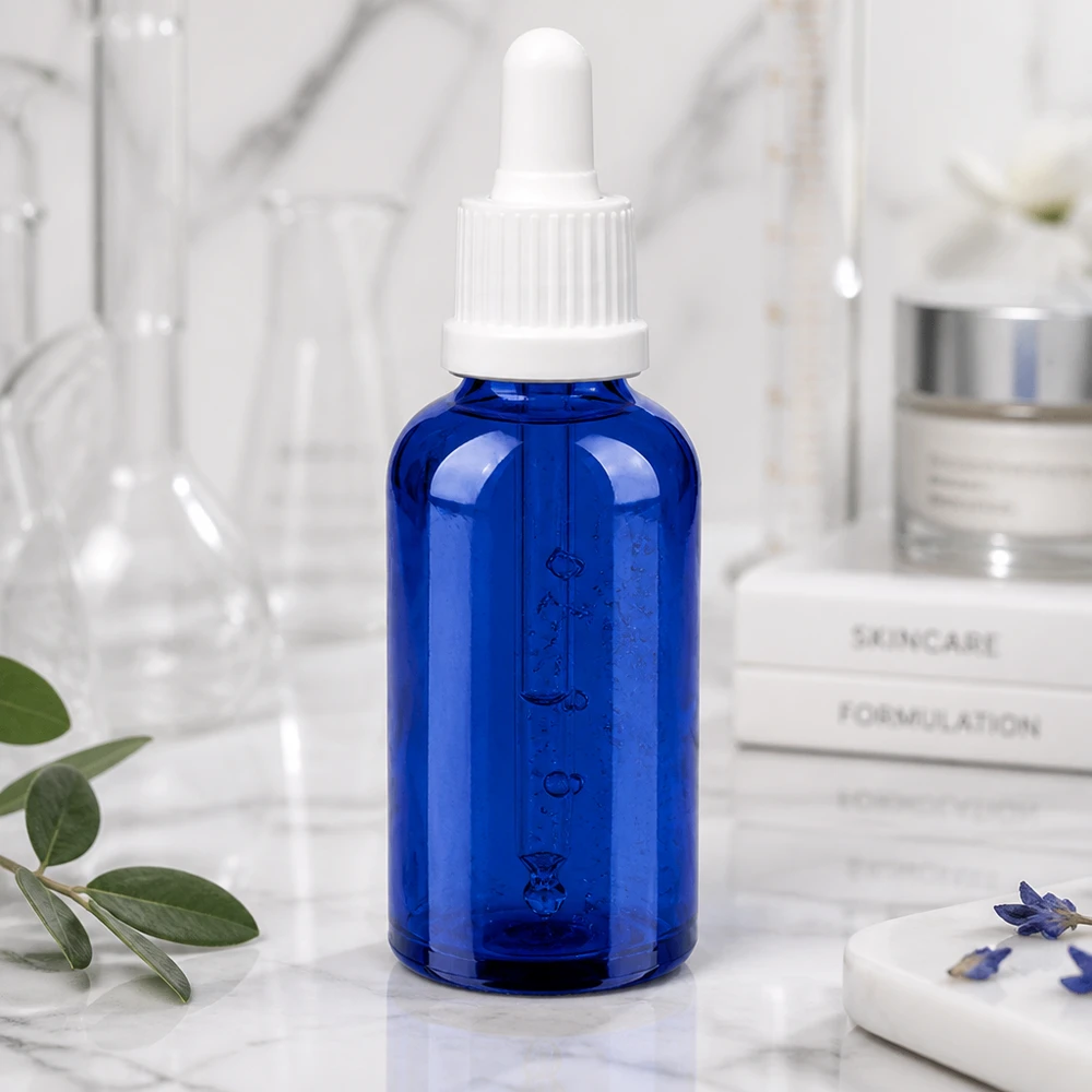 Kompakt 50 ml pipetteflaske i blå OV BlueLine UT18/50, ideel til serum og drypapplikationer