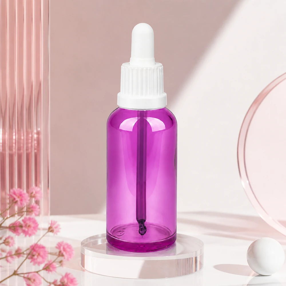 50 ml pipetteflaske hvid Originality skruelåg PurpleLine UT18/50 50 ml kosmetikflaske lavet af violet glas i høj kvalitet med præcis doseringspipette