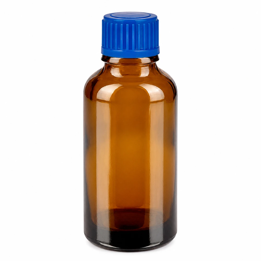 30 ml flaske 11 mm SV blå STD BrownLine UT18/30 30 ml brun glasflaske med blåt skruelåg til æteriske olier og medicin