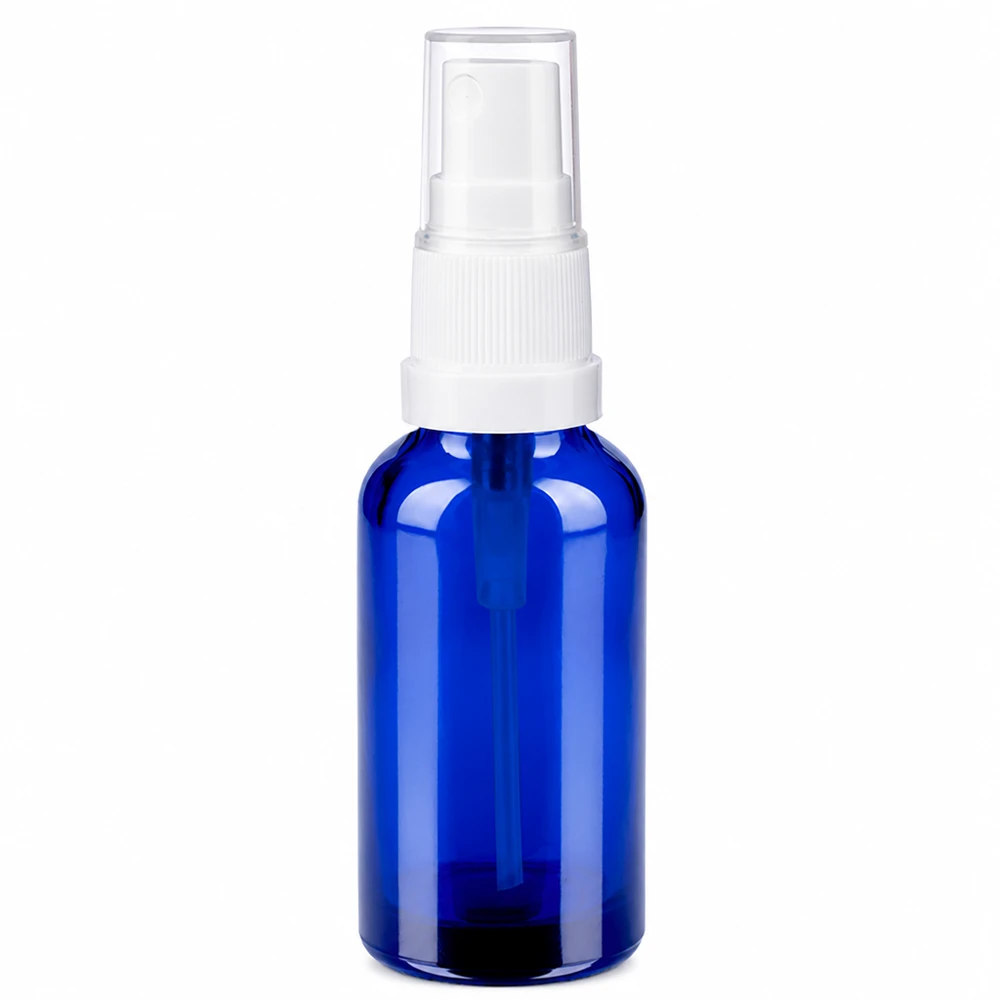 30 ml sprayflaske blå med hvid pumpemekanisme til kosmetik og plejeprodukter