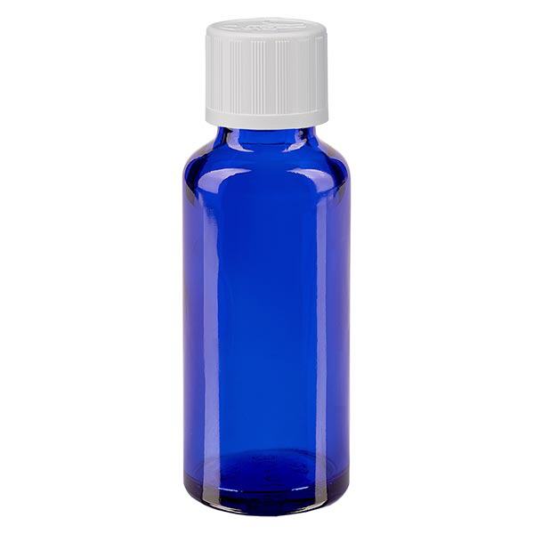 Apoteksflaske blå 30 ml skruelåg hvid KiSi St Apoteksflaske blå 30 ml skruelåg hvid KiSi St