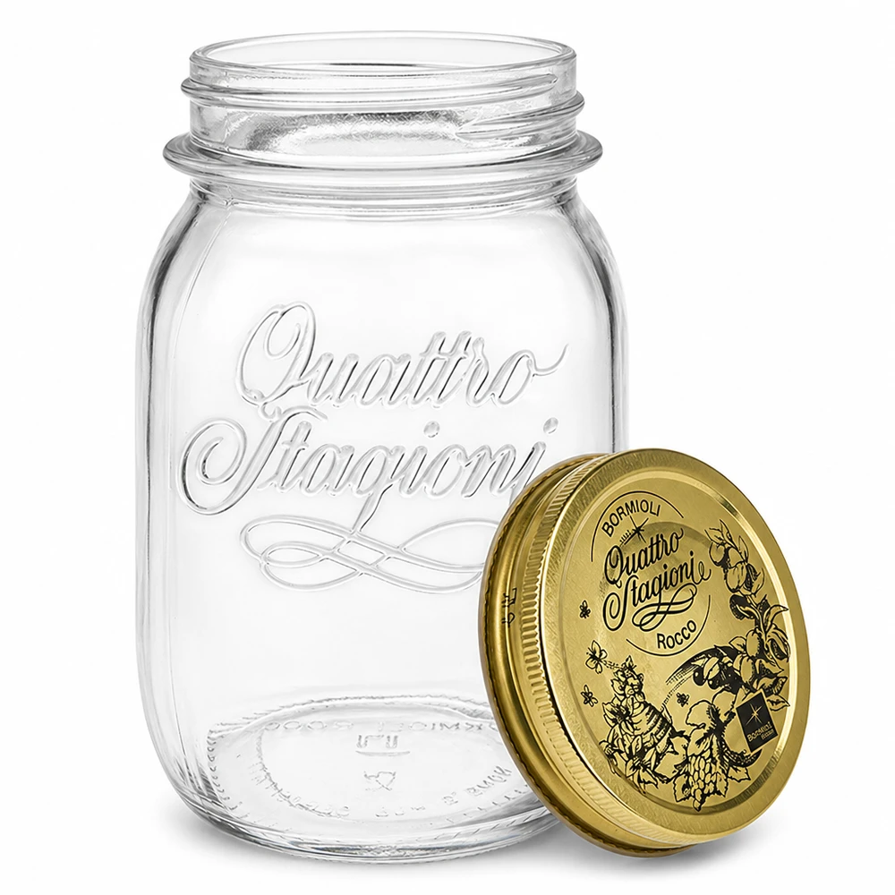 500 ml rund krukke "Quattro Stagioni" med låg Italienisches Einmachglas 500ml mit abnehmbarem Deckel Detail-Ansicht für Küche und Vorratshaltung