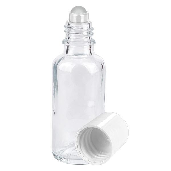 Apoteksflaske klar 30 ml roll-on-hætte hvid