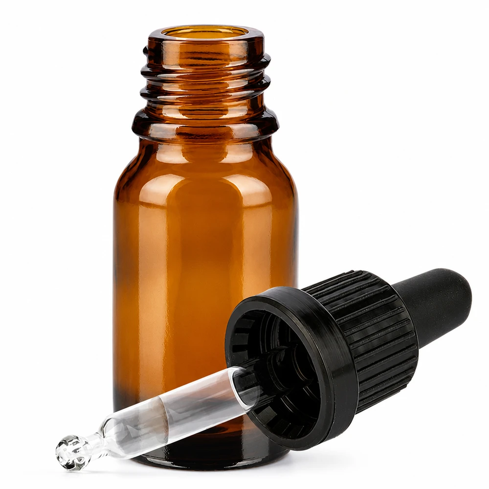 10 ml pipetteflaske sort OV BrownLine UT18/10 Brun glasflaske 10 ml med pipette til præcis dosering af kosmetik og aromaterapi