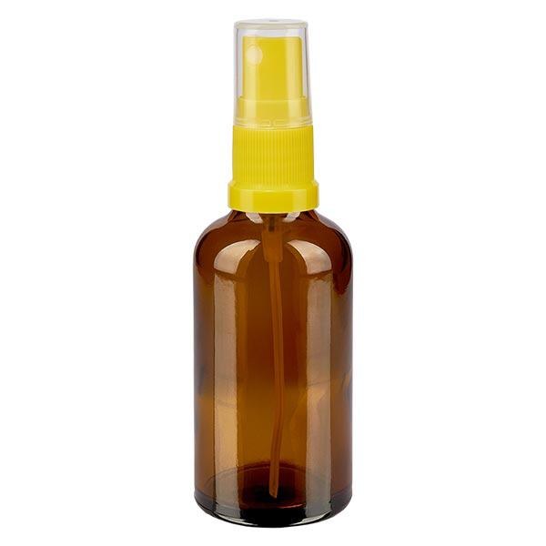 Apotekerflaske brun 50 ml spraytop gul Apotekerflaske brun 50 ml spraytop gul