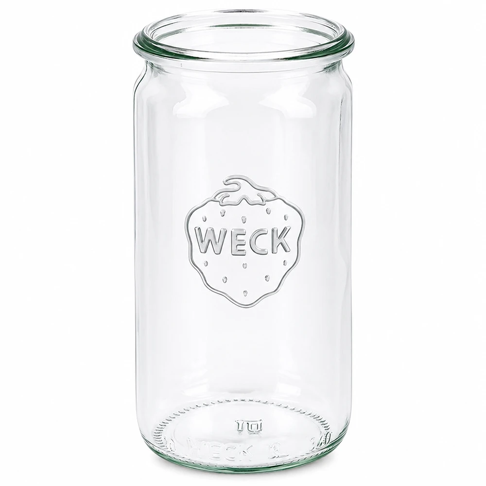 340 ml WECK RR60-glasbeholder WECK cylinderglas 340 ml RR60 konserveringsglas transparent med WECK-logo til konservering og opbevaring